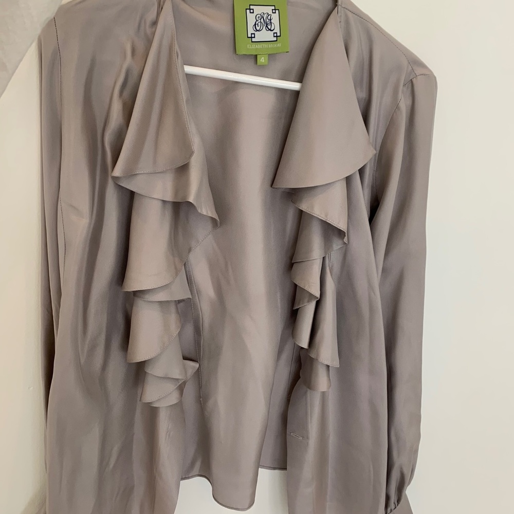 Long Sleeve Silk Ruffle Blouse